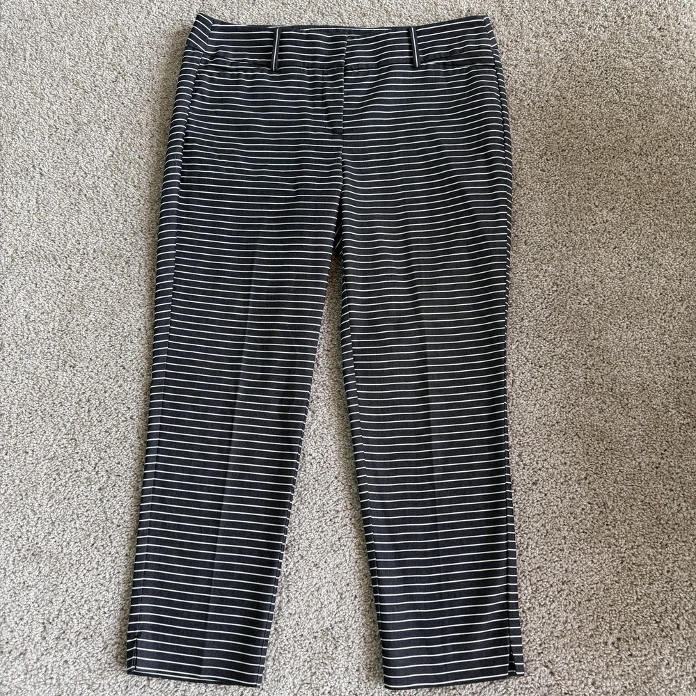 LOFT Riviera Pants Womens 8 Blue Striped Twill Ankle Slim Tapered Stretch